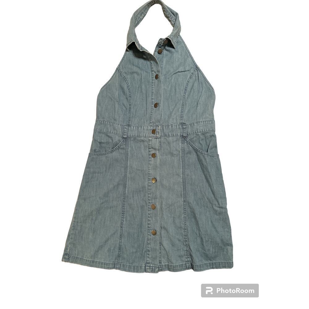 Free People Movement Women’s Sami Button Front Chambray Halter Mini Dress Size L - Picture 4 of 10